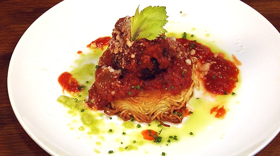 Making Fried Pasta and Meatballs