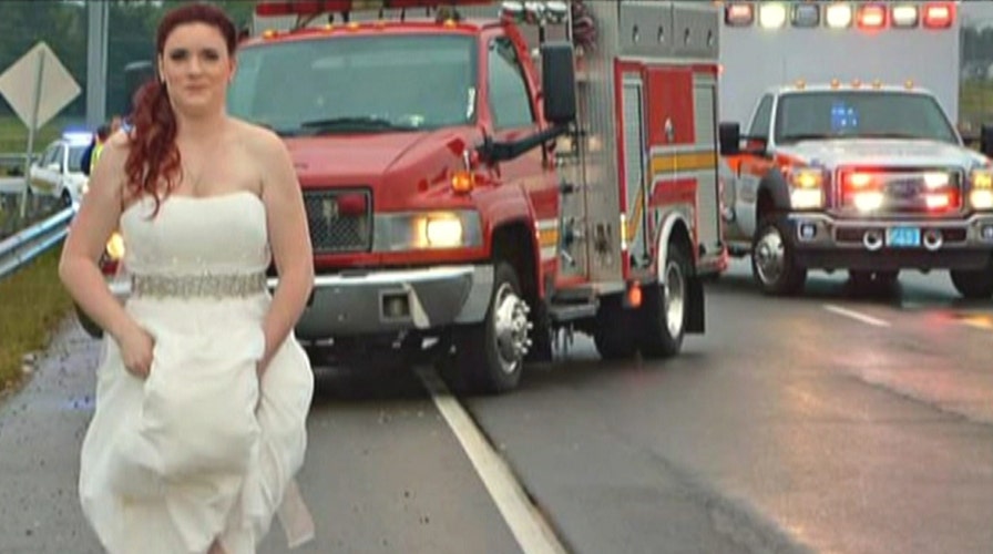Paramedic bride helps family after car wreck