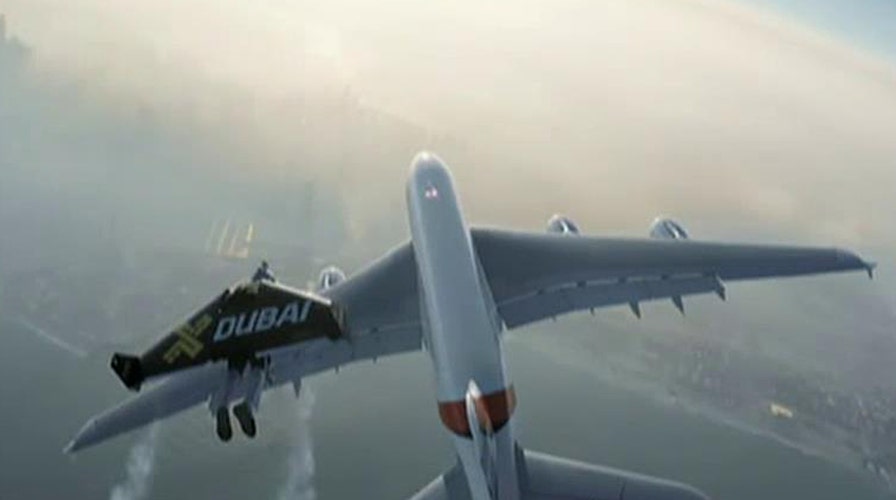 Men in jetpacks chase Airbus A380 over Dubai