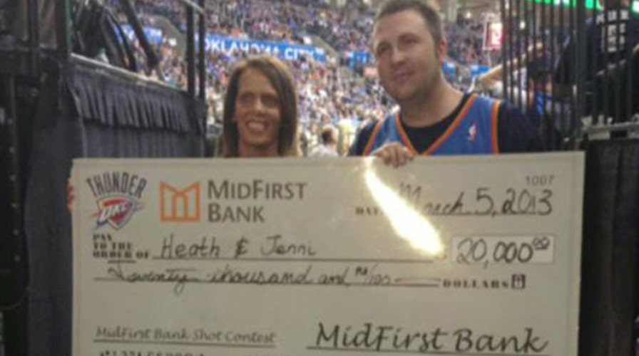 Amazing half-court shot pays for wife's medical bills