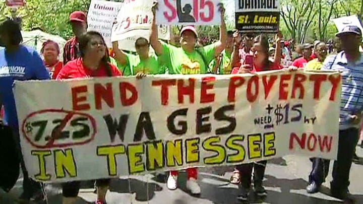 Union-backed fast food protesters demand big wage hikes