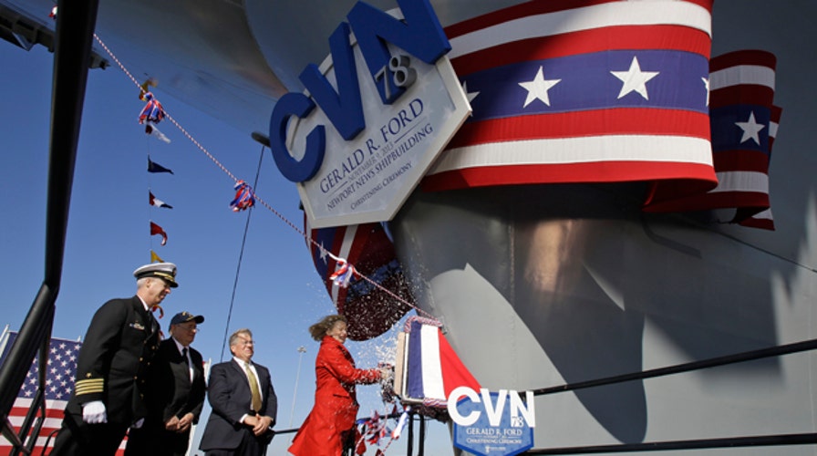 US Navy christens newest aircraft carrier