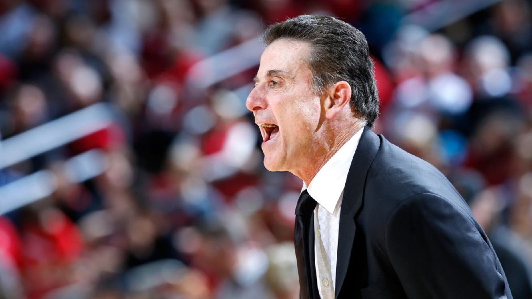 LOUISVILLE, KY - NOVEMBER 24: Head coach Rick Pitino of the Louisville Cardinals looks on during the game against the St. Francis-New York Terriers at KFC Yum! Center on November 24, 2015 in Louisville, Kentucky. Louisville won 85-41. (Photo by Joe Robbins/Getty Images)