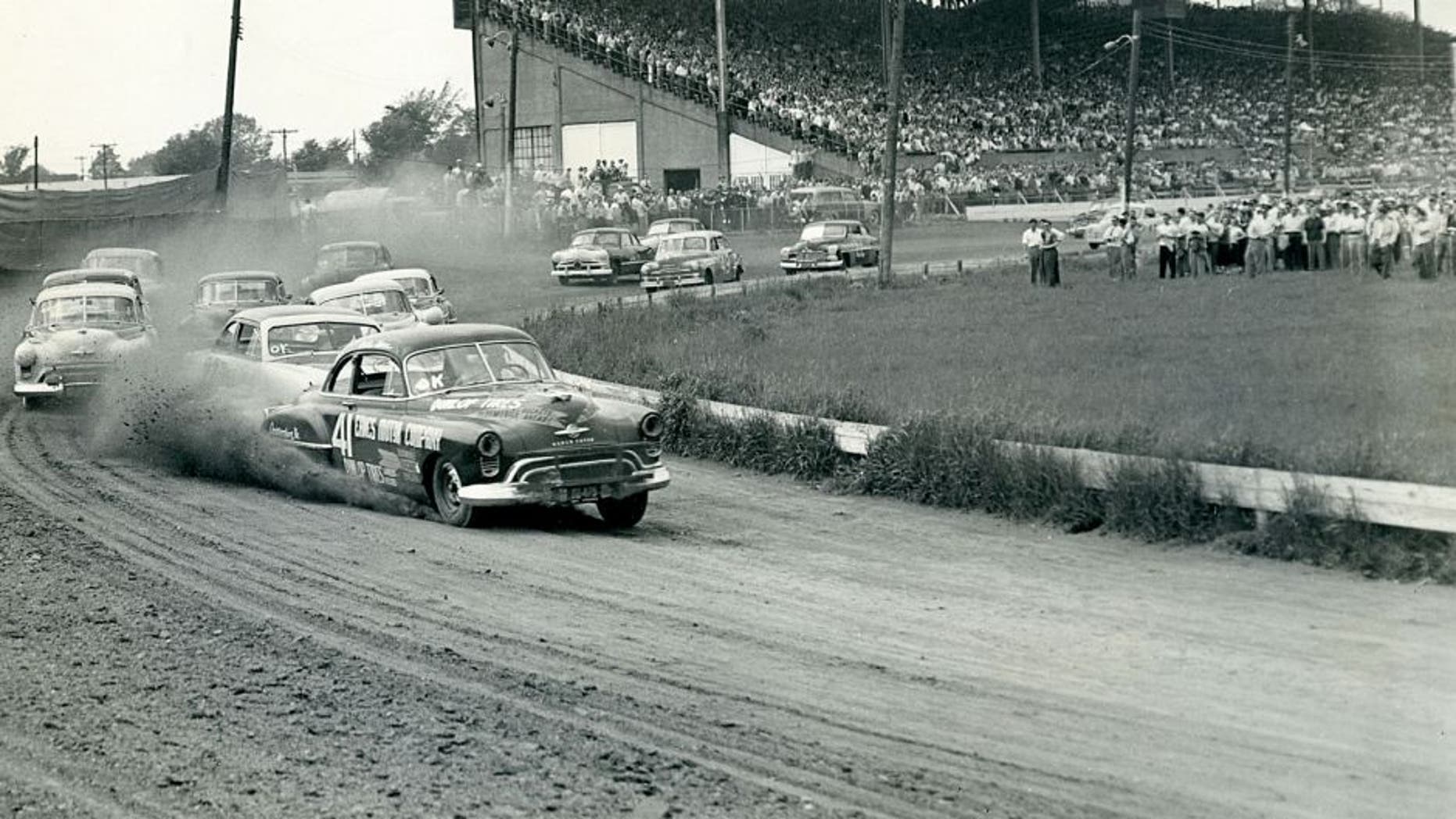 CANFIELD, OH ? May 30, 1950: Curtis Turner (No. 41) leads the way during a NASCAR Cup race at Canfield Speedway. Turner led the first 120 laps of the event before the engine in his Oldsmobile went sour, handing the lead over to eventual winner Bill Rexford. (Photo by ISC Images & Archives via Getty Images)