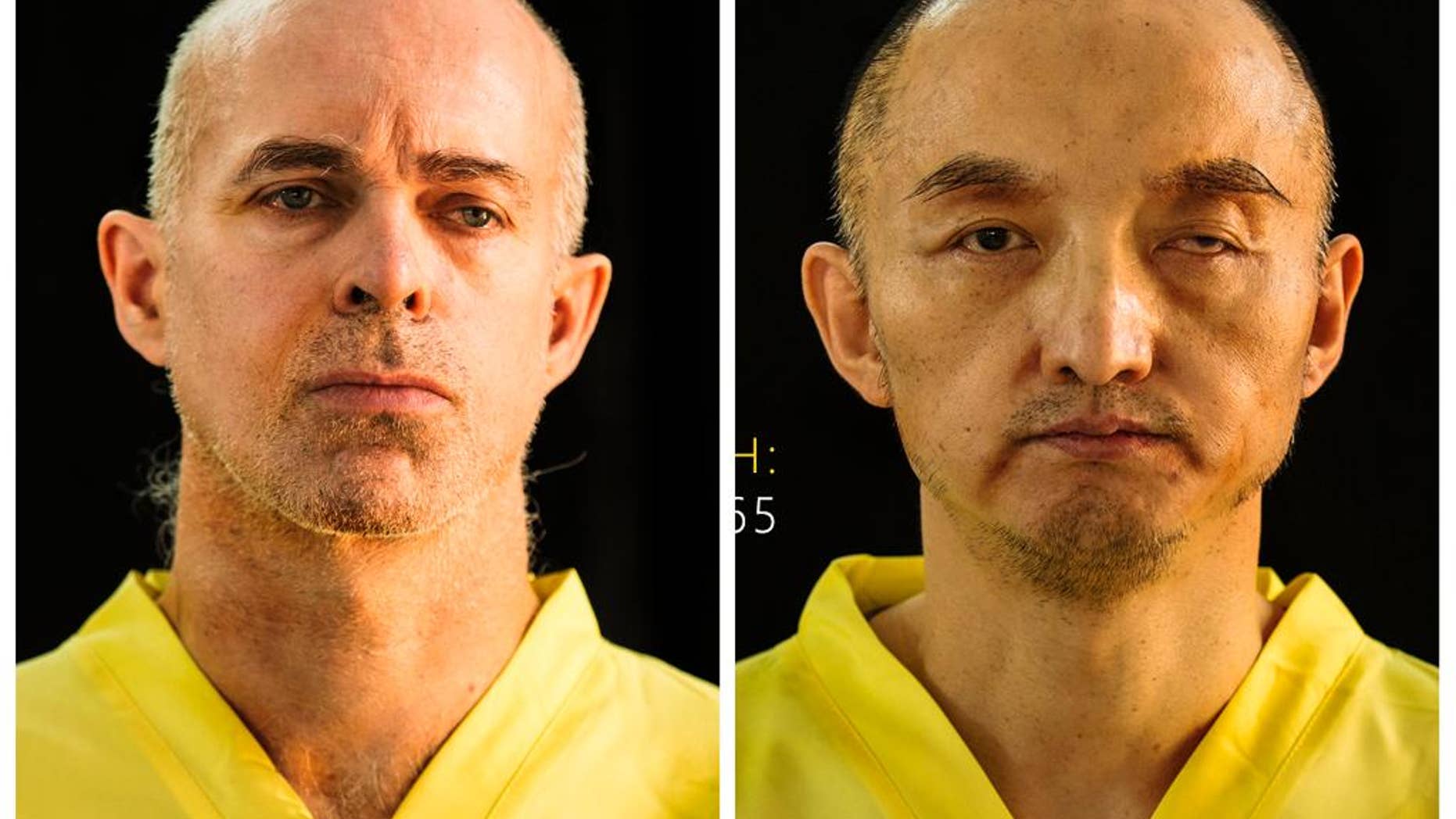 This combination of undated photos taken from the Islamic State group's online magazine Dabiq purports to show Ole Johan Grimsgaard-Ofstad, 48, from Oslo, Norway, left, and Fan Jinghui, 50, from Beijing, China. The extremist group claimed on Wednesday, Sept. 9, 2015, to be holding the men hostage and demanded ransom for their release. (Dabiq via AP)