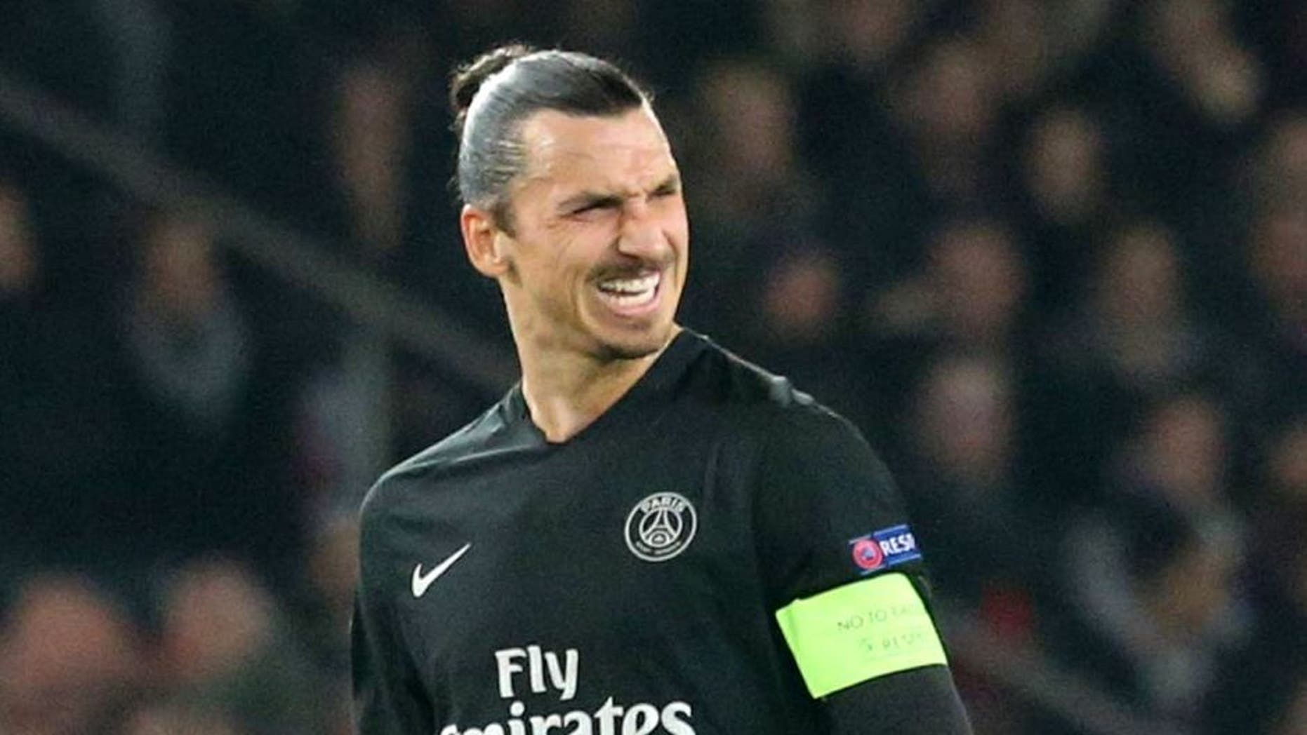 PARIS, FRANCE - DECEMBER 08: Zlatan Ibrahimovic of Paris Saint-Germain reacts during the UEFA Champions League between Paris Saint-Germain and Shakhtar Donetsk at Parc Des Princes on december 8, 2015 in Paris, France. (Photo by Xavier Laine/Getty Images)