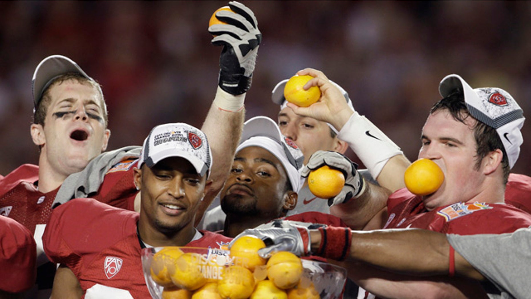 Jan. 3: Stanford players celebrate after their 40-12 victory over Virginia Tech in the Orange Bowl NCAA college football game in Miami.