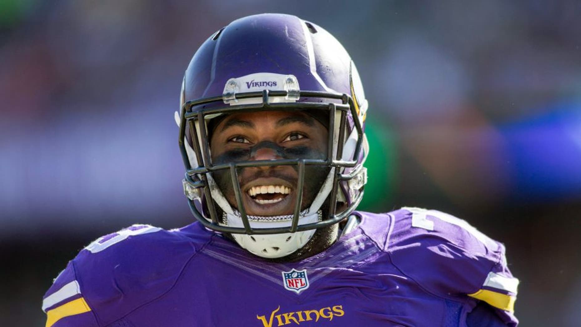 Oct 18, 2015; Minneapolis, MN, USA; Minnesota Vikings defensive tackle Sharrif Floyd (73) celebrates his sack against the Kansas City Chiefs in the second quarter at TCF Bank Stadium. The Vikings win 16-10. Mandatory Credit: Bruce Kluckhohn-USA TODAY Sports
