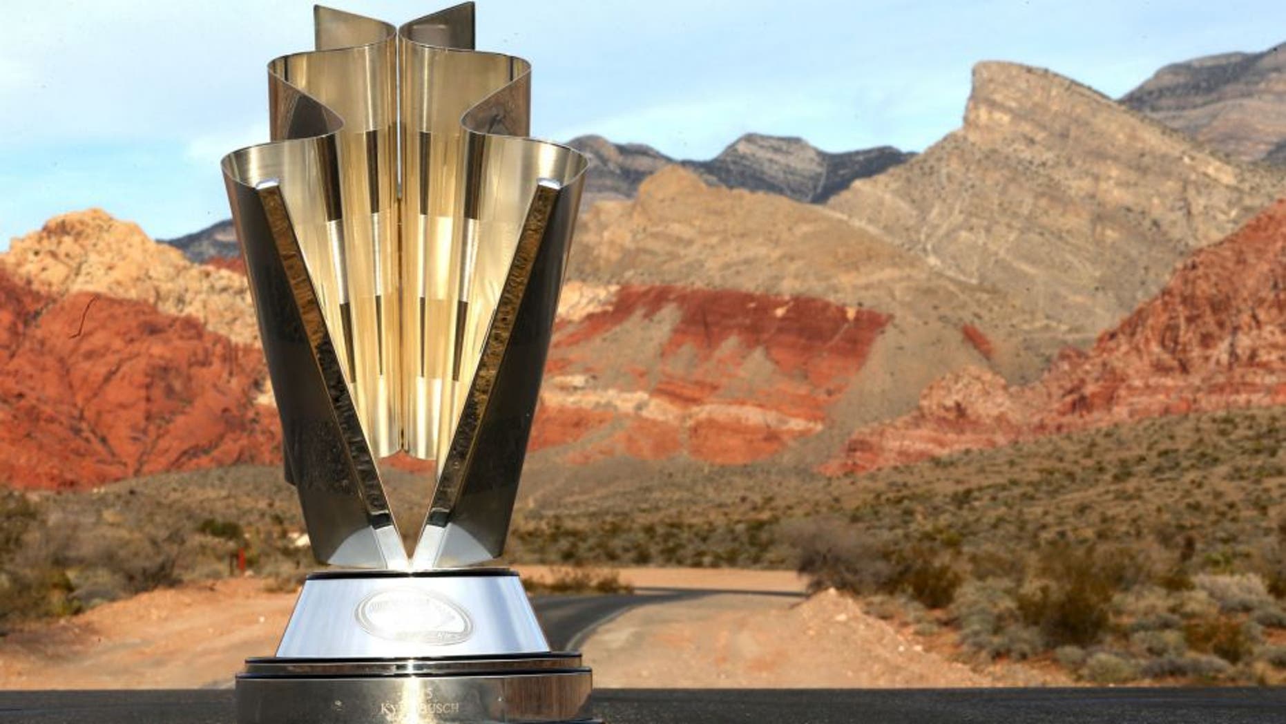 LAS VEGAS, NV - DECEMBER 03: The NASCAR Sprint Cup Series trophy awarded to champion Kyle Busch is seen at Red Rock Canyon National Conservation Area on December 3, 2015 in Las Vegas, Nevada. (Photo by Chris Graythen/Getty Images)