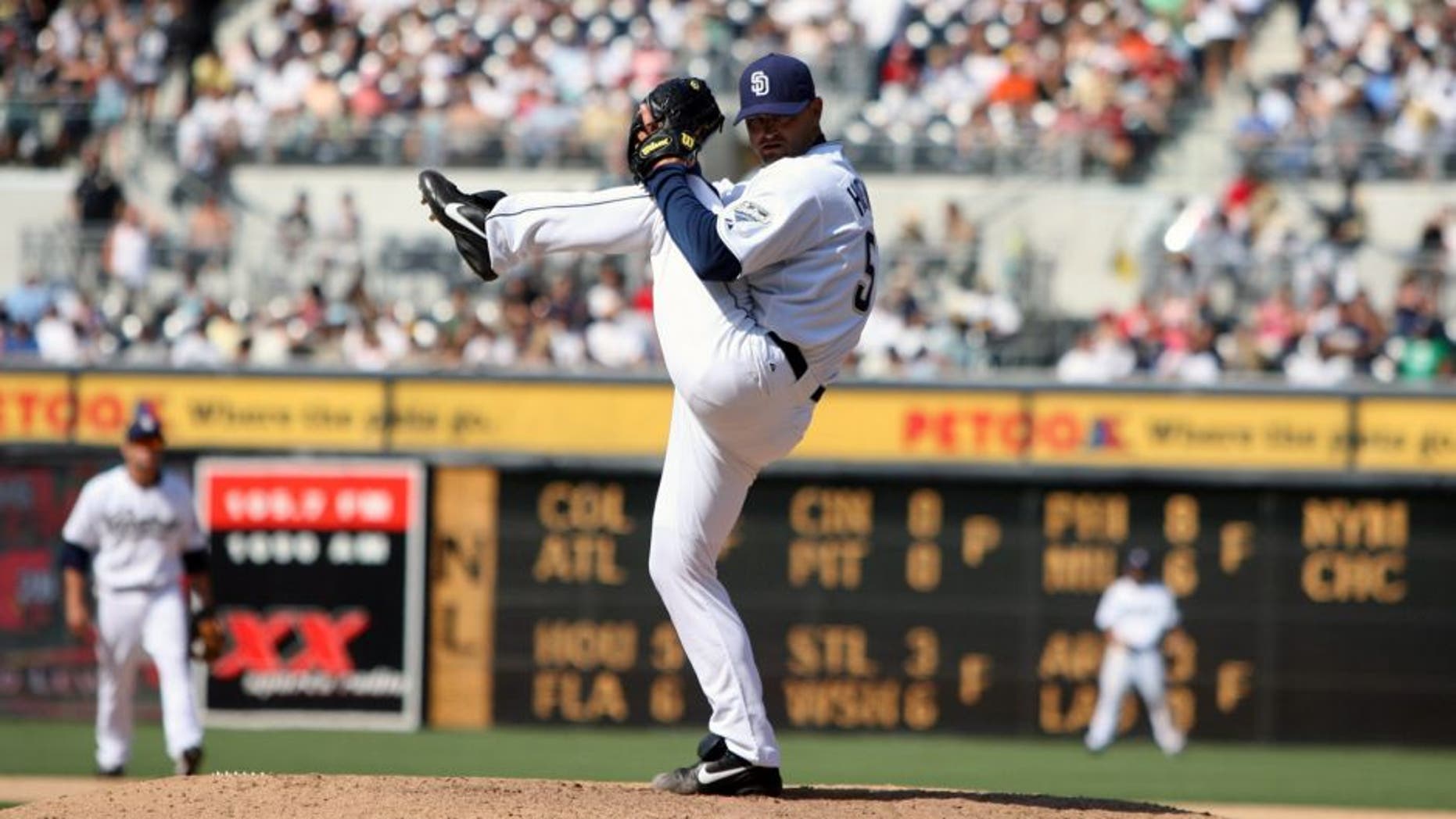 SAN DIEGO - AUGUST 5: Trevor Hoffman of the San Diego Padres pitches during the game against the San Francisco Giants at Petco Park in San Diego, California on August 5, 2007. The Padres defeated the Giants 5-4. (Photo by Rich Pilling/MLB Photos via Getty Images)