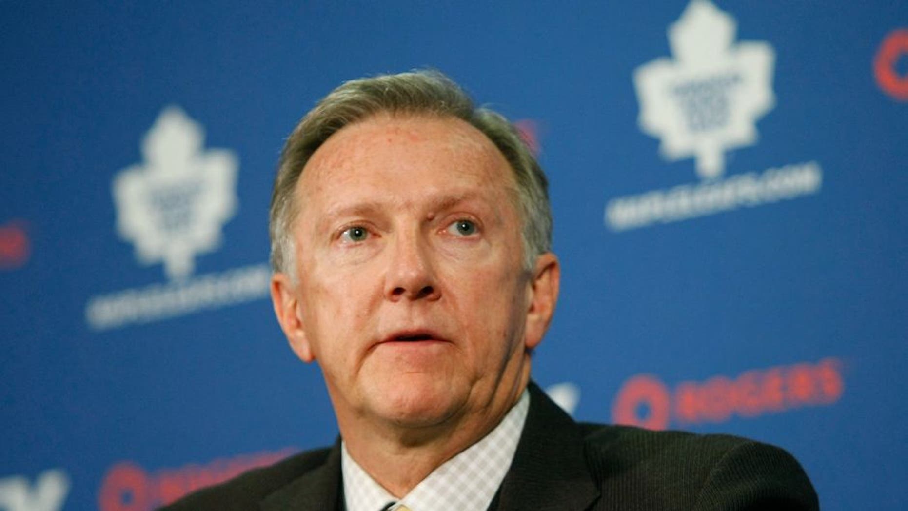 February 1, 2012; Toronto, ON, CANADA; Toronto Maple Leafs head coach Ron Wilson addresses the media in the post game press conference at the Air Canada Centre. Toronto defeated Pittsburgh Penguins 1-0. Mandatory Credit: John E. Sokolowski-USA TODAY Sports