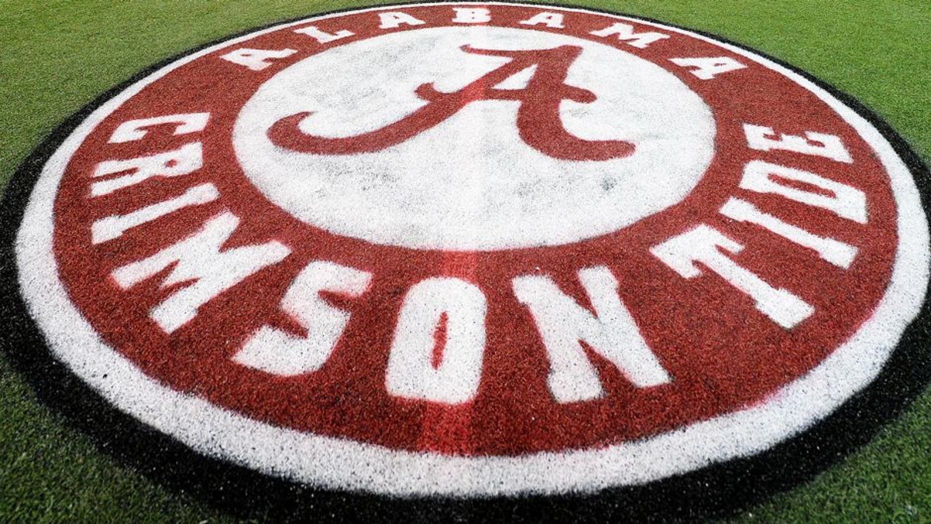 Dec 5, 2014; Atlanta, GA, USA; The Alabama Crimson Tide logo is seen on the field of the Georgia Dome. Alabama plays Missouri in the SEC Championship on Saturday. Mandatory Credit: John David Mercer-USA TODAY Sports