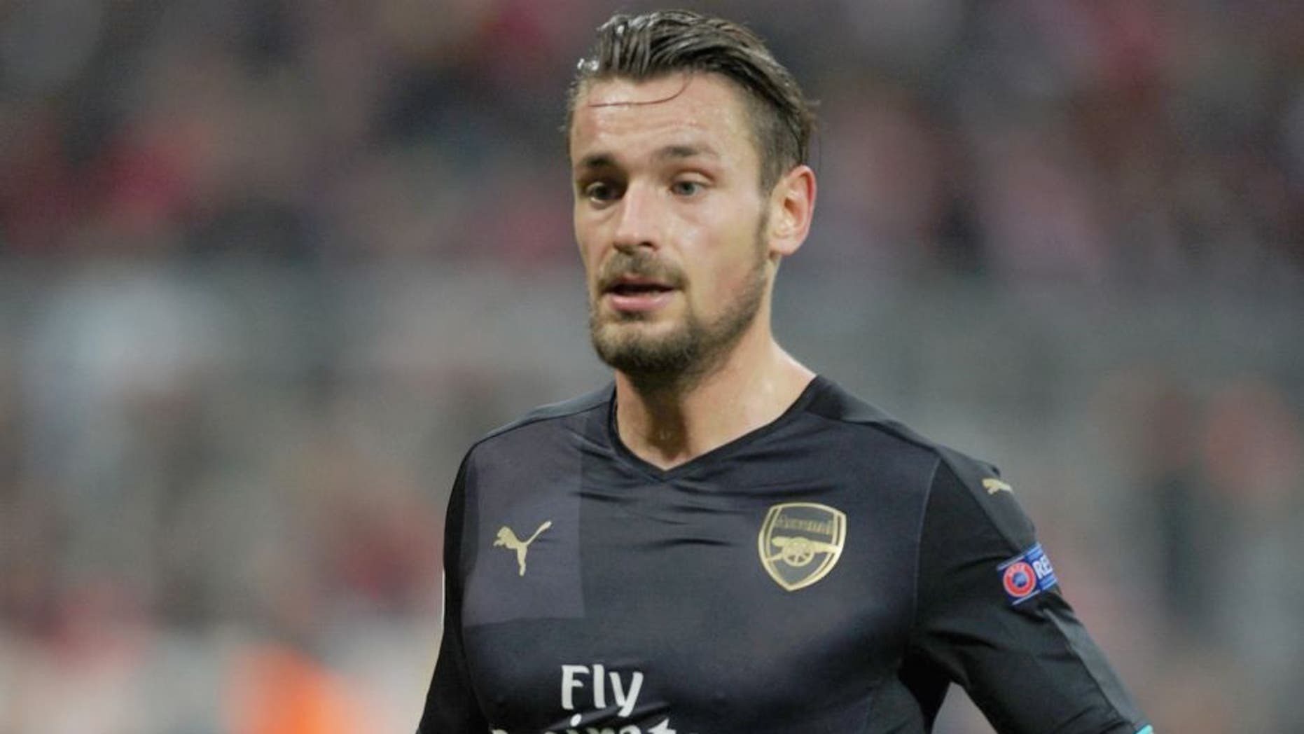 MUNICH, GERMANY - NOVEMBER 04: Mathieu Debuchy of Arsenal during the UEFA Champions League Group Stage match between Bayern Muenchen and Arsenal at the Allianz Arena on November 4, 2015 in Munich, Germany. (Photo by Stuart MacFarlane/Arsenal FC via Getty Images