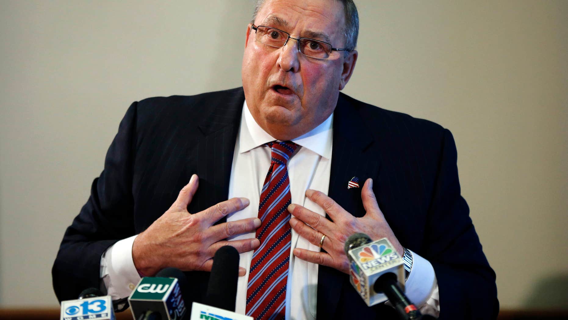 Jan. 8, 2016: Gov. Paul LePage speaks at a news conference at the State House in Augusta, Maine.
