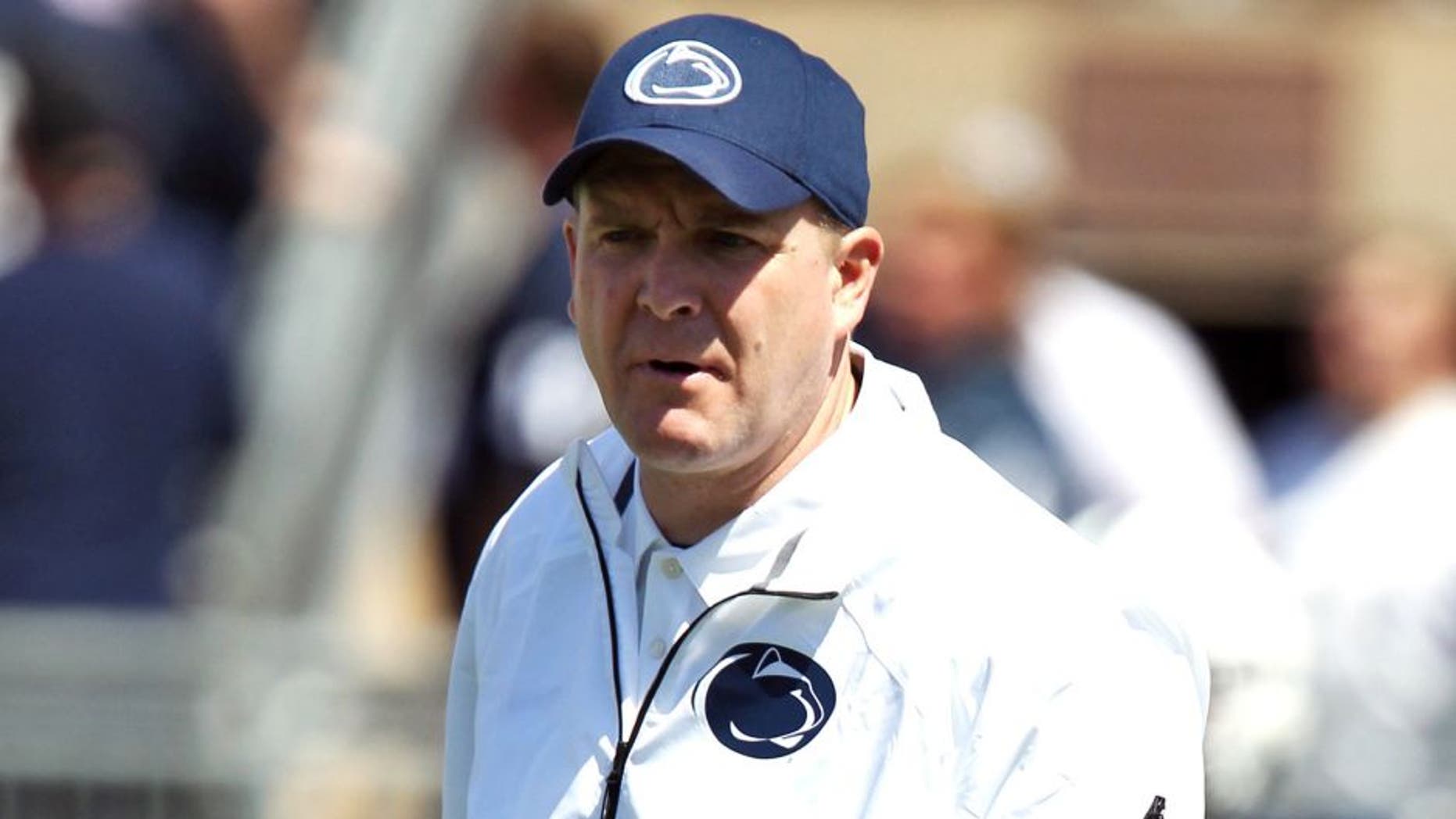 Apr 12, 2014; State College, PA, USA; Penn State Nittany Lions defensive coordinator/safeties coach Bob Shoop walks on the field during a warmup prior to the Blue White spring game at Beaver Stadium. The Blue team defeated the White team 37-0. Mandatory Credit: Matthew O'Haren-USA TODAY Sports