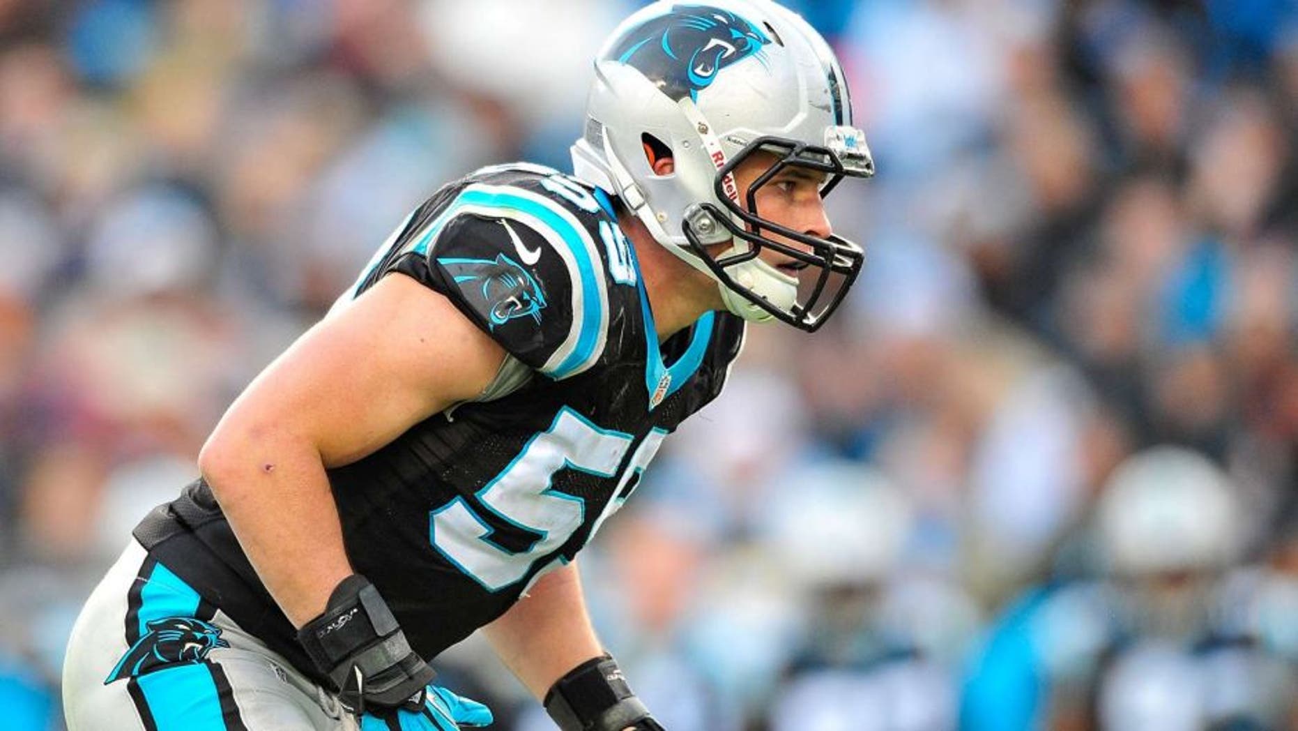 CHARLOTTE, NC - DECEMBER 23: Luke Kuechly #59 of the Carolina Panthers against the Oakland Raiders at Bank of America Stadium on December 23, 2012 in Charlotte, North Carolina. Carolina defeated Oakland 17-6. (Photo by Grant Halverson/Getty Images)