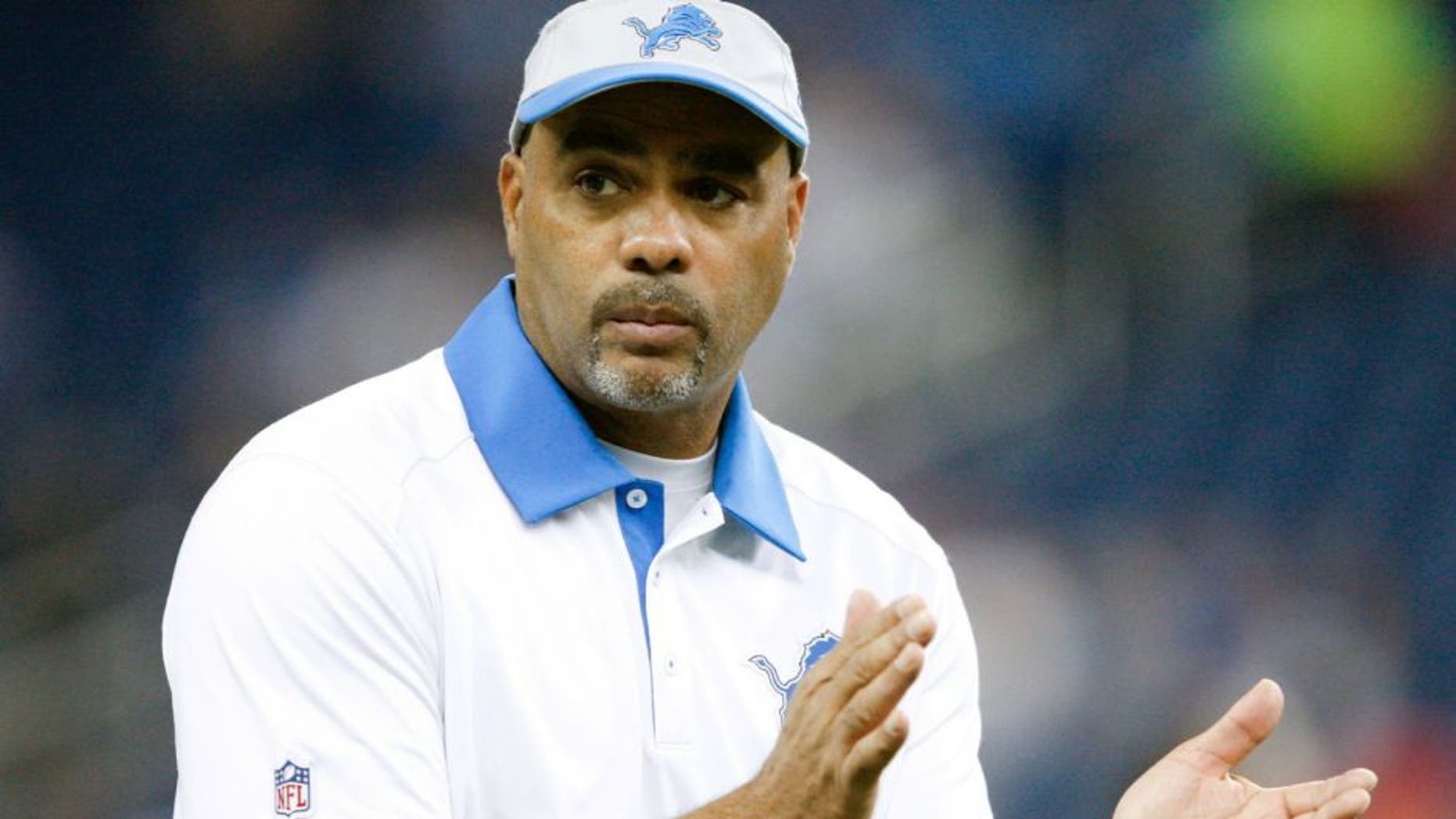 Oct 11, 2015; Detroit, MI, USA; Detroit Lions defensive coordinator Teryl Austin claps his hands before the game against the Arizona Cardinals at Ford Field. Cardinals win 42-17. Mandatory Credit: Raj Mehta-USA TODAY Sports
