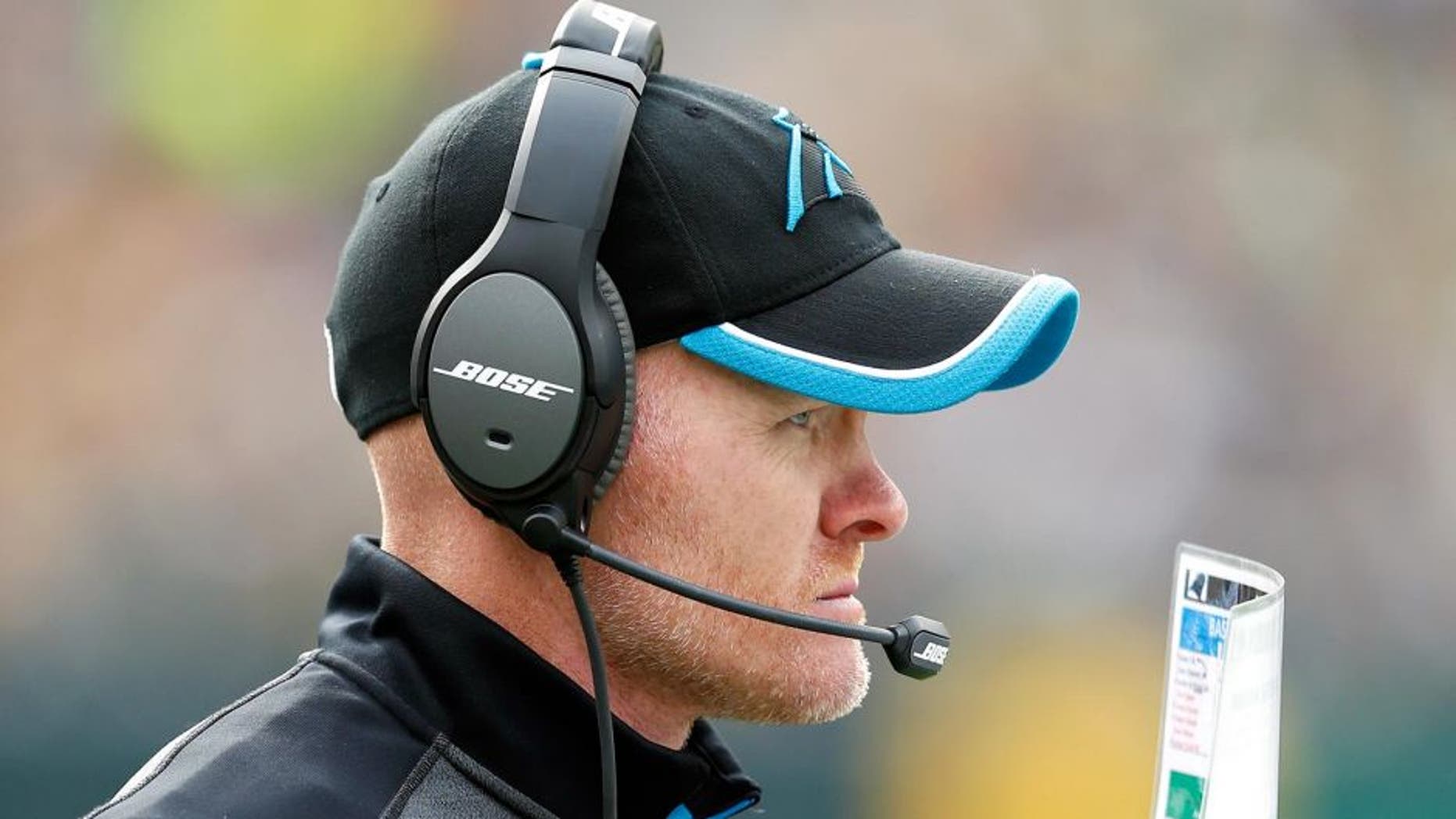 GREEN BAY, WI - OCTOBER 19: Defensive coordinator Sean McDermott of the Carolina Panthers looks on during the game against the Green Bay Packers at Lambeau Field on October 19, 2014 in Green Bay, Wisconsin. The Packers defeated the Panthers 38-17. (Photo by Joe Robbins/Getty Images) *** Local Caption *** Sean McDermott