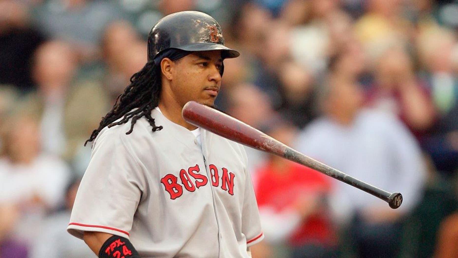 SEATTLE - JULY 22: Manny Ramirez #24 of the Boston Red Sox steps to the plate against the Seattle Mariners on July 22, 2008 at Safeco Field in Seattle, Washington. (Photo by Otto Greule Jr/Getty Images)