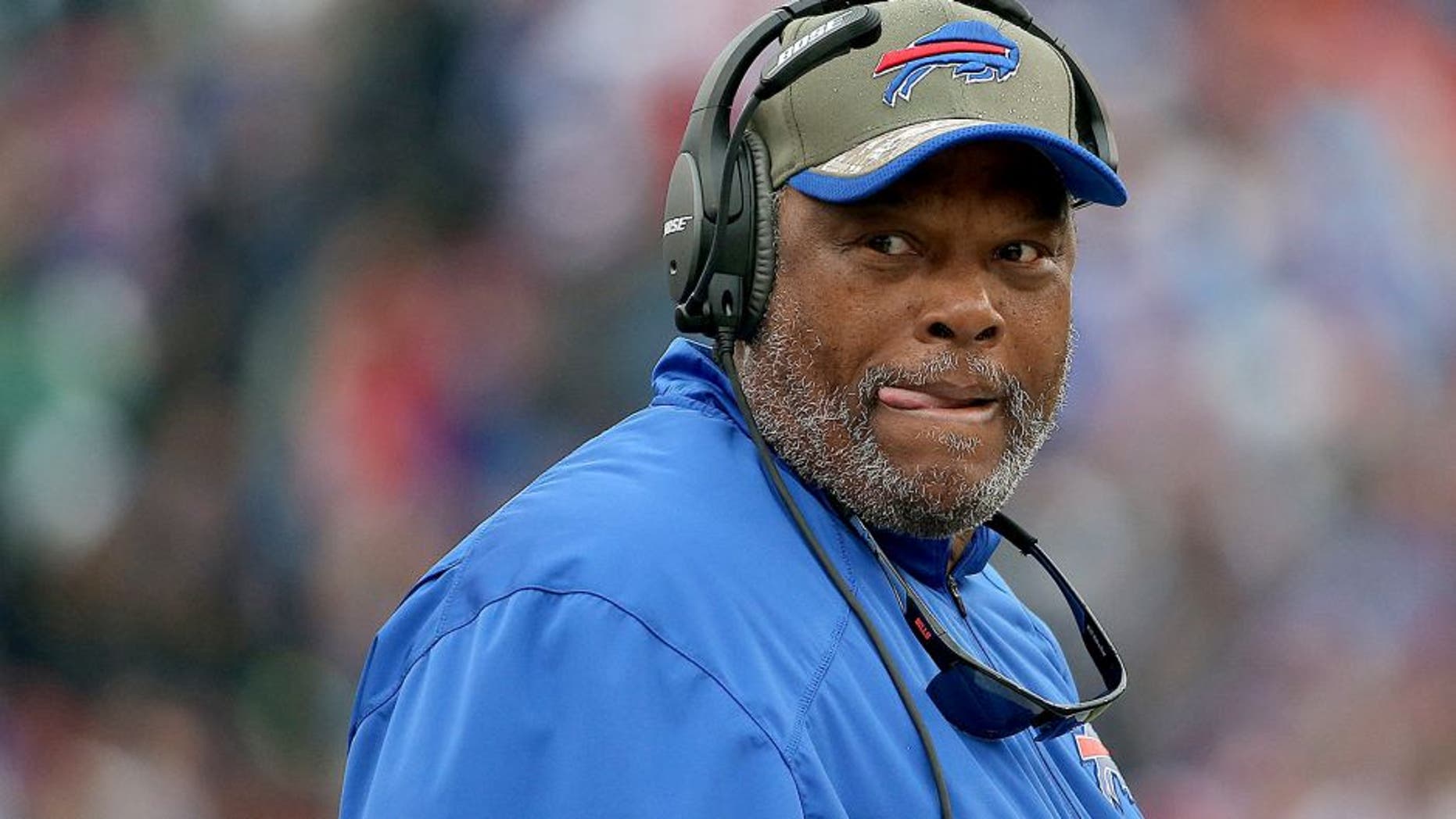 ORCHARD PARK, NY - NOVEMBER 9: Defensive backs coach Donnie Henderson of the Buffalo Bills looks on during NFL game action against the Kansas City Chiefs at Ralph Wilson Stadium on November 9, 2014 in Orchard Park, New York. (Photo by Tom Szczerbowski/Getty Images)