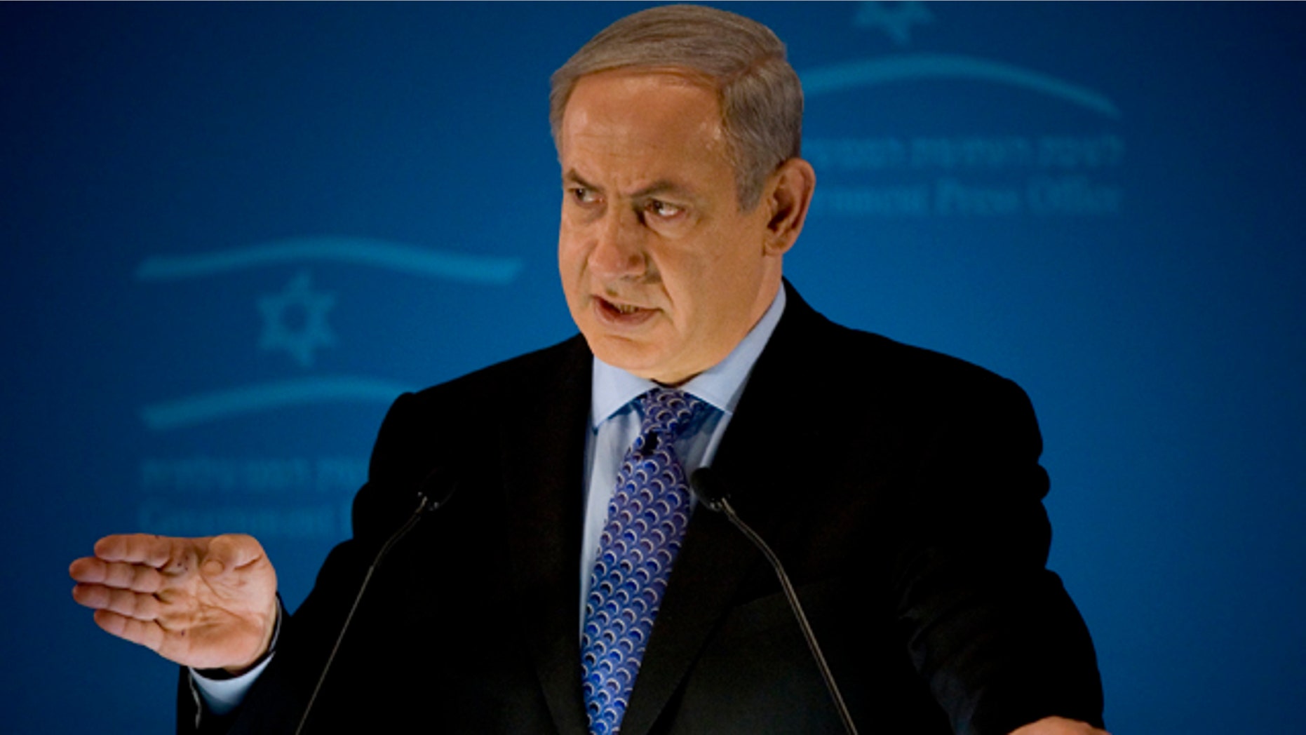 Jan. 11: Israeli Prime Minister Benjamin Netanyahu delivers a statement to members of the foreign press in Jerusalem.