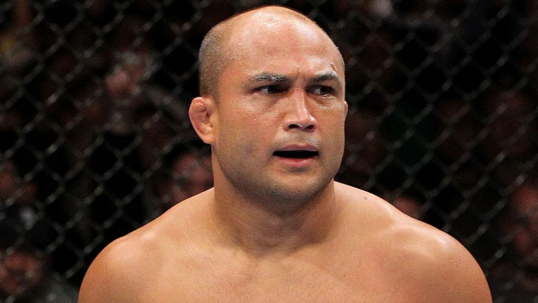 AUBURN HILLAS, MI - NOVEMBER 20: BJ Penn looks on as he fights Matt Hughes during their Welterweight bout part of UFC 123 at the Palace of Auburn Hills on November 20, 2010 in Auburn Hills, Michigan. (Photo by Josh Hedges/Zuffa LLC/Zuffa LLC via Getty Images) *** Local Caption *** BJ Penn