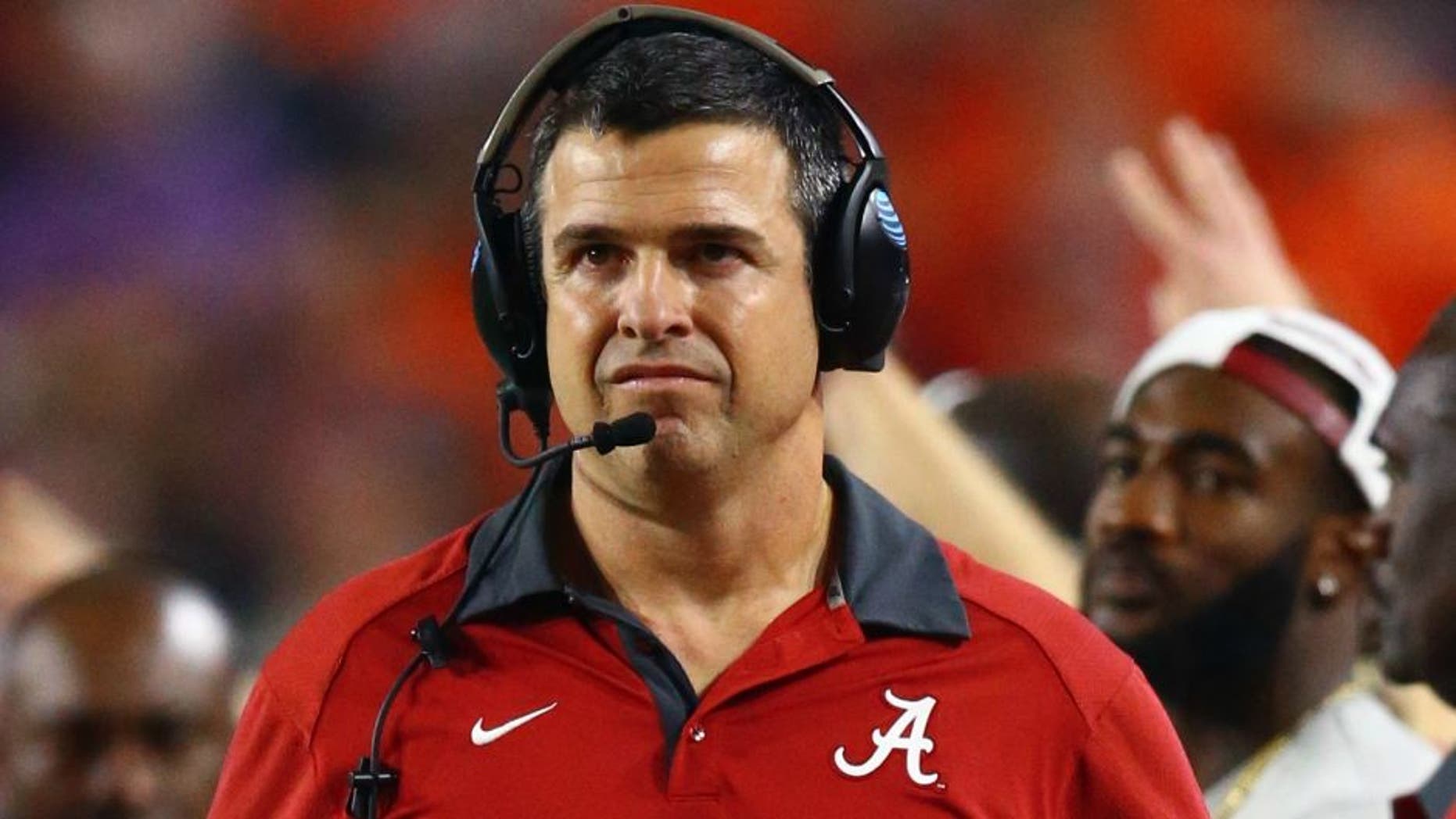 Jan 11, 2016; Glendale, AZ, USA; Alabama Crimson Tide offensive tackles / tight ends coach Mario Cristobal against the Clemson Tigers in the 2016 CFP National Championship at University of Phoenix Stadium. Mandatory Credit: Mark J. Rebilas-USA TODAY Sports