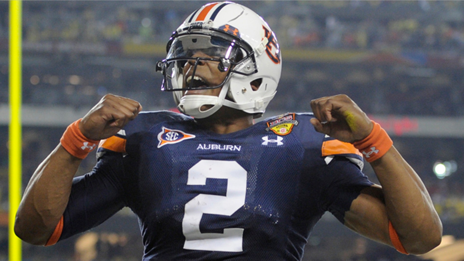 Jan. 10: Auburn's Cam Newton reacts after a touchdown during the first half of the BCS National Championship NCAA college football game against Oregon in Glendale, Ariz.