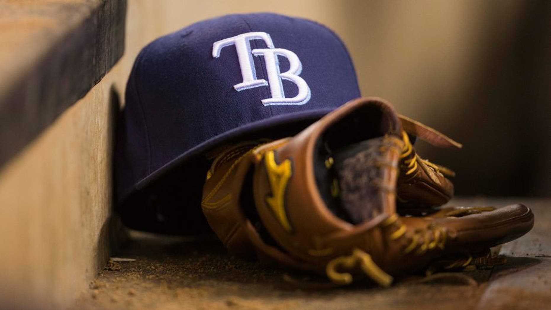 Sep 13, 2013; Minneapolis, MN, USA; A general view of a Tampa Bay Rays hat in the dugout during the fifth sixth inning against the Minnesota Twins at Target Field. Mandatory Credit: Jesse Johnson-USA TODAY Sports