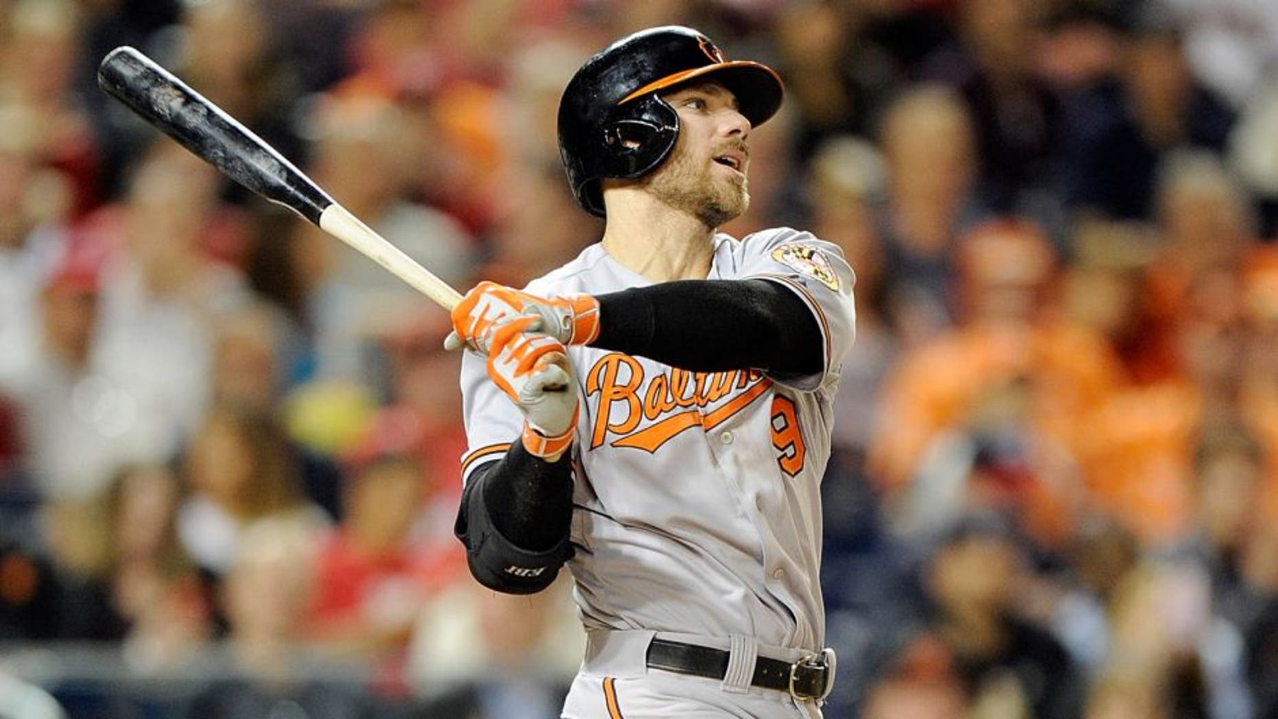 WASHINGTON, DC - SEPTEMBER 22: Chris Davis #19 of the Baltimore Orioles bats against the Washington Nationals at Nationals Park on September 22, 2015 in Washington, DC. (Photo by G Fiume/Getty Images)