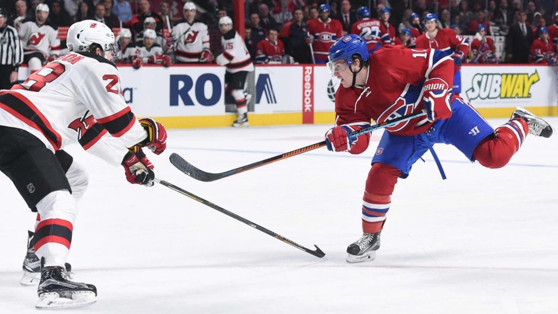 MONTREAL, QC - JANUARY 6: Brendan Gallagher #11 of the Montreal Canadiens takes a shot against the New Jersey Devils in the NHL game at the Bell Centre on January 6, 2016 in Montreal, Quebec, Canada. (Photo by Francois Lacasse/NHLI via Getty Images)