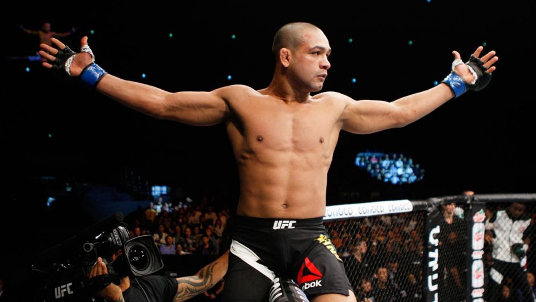 SAITAMA, JAPAN - SEPTEMBER 27: Diego Brandao of Brazil celebrates after his first round win over Katsunori Kikuno of Japan in their featherweight bout during the UFC event at the Saitama Super Arena on September 27, 2015 in Saitama, Japan. (Photo by Mitch Viquez/Zuffa LLC/Zuffa LLC via Getty Images)