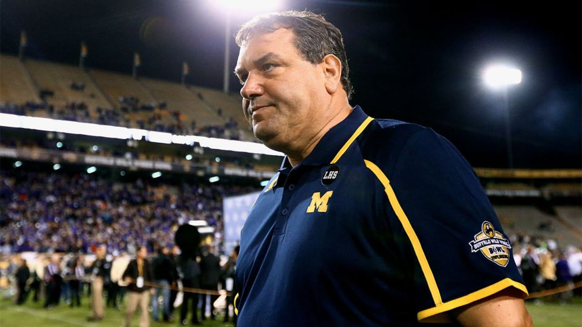 Dec 28, 2013; Tempe, AZ, USA; Michigan Wolverines head coach Brady Hoke against the Kansas State Wildcats during the Buffalo Wild Wings Bowl at Sun Devil Stadium. Mandatory Credit: Mark J. Rebilas-USA TODAY Sports