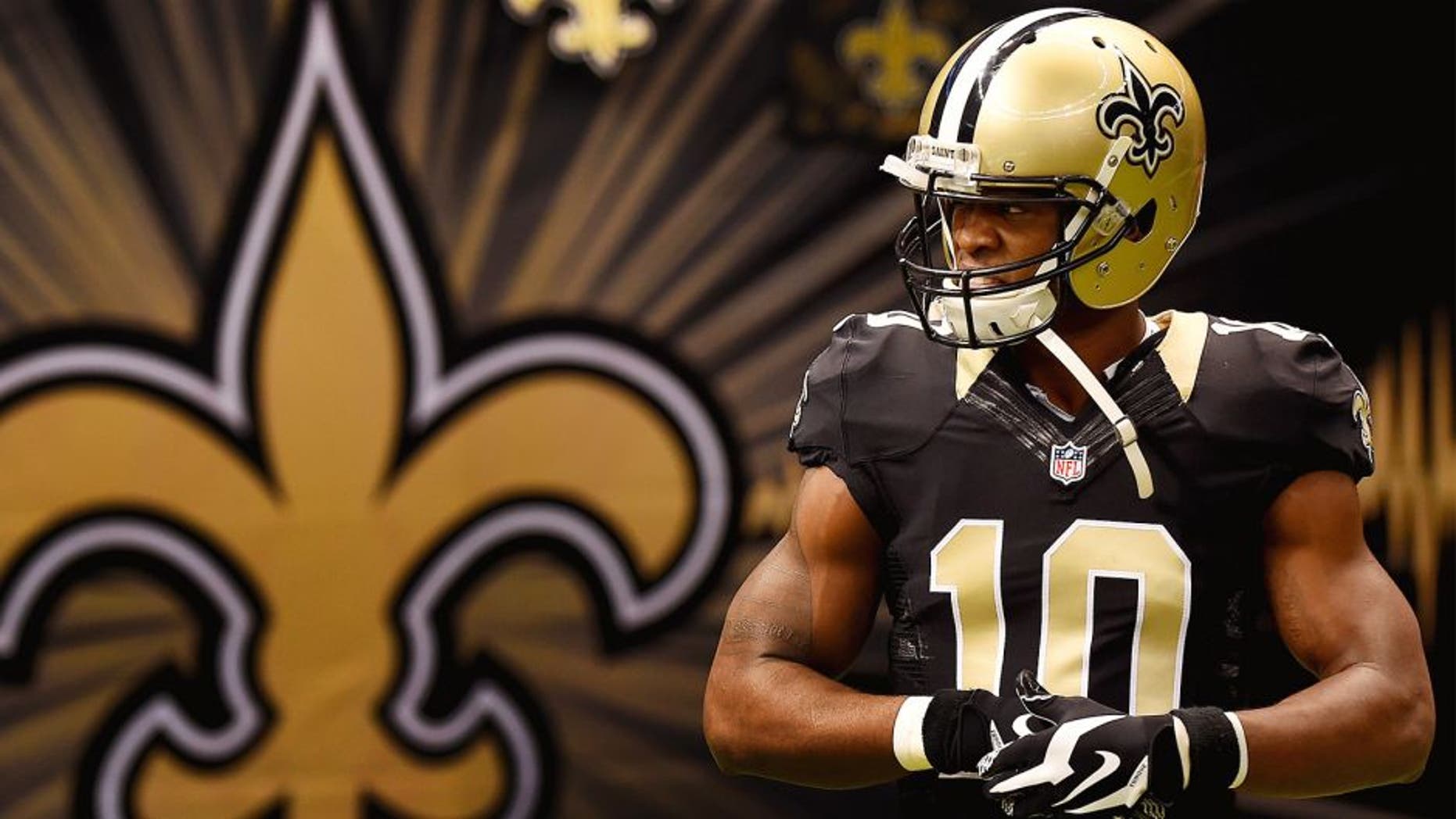 NEW ORLEANS, LA - NOVEMBER 16: Brandin Cooks #10 of the New Orleans Saints runs onto the field for warm-up prior to start of the game against the Cincinnati Bengals at Mercedes-Benz Superdome on November 16, 2014 in New Orleans, Louisiana. (Photo by Stacy Revere/Getty Images)