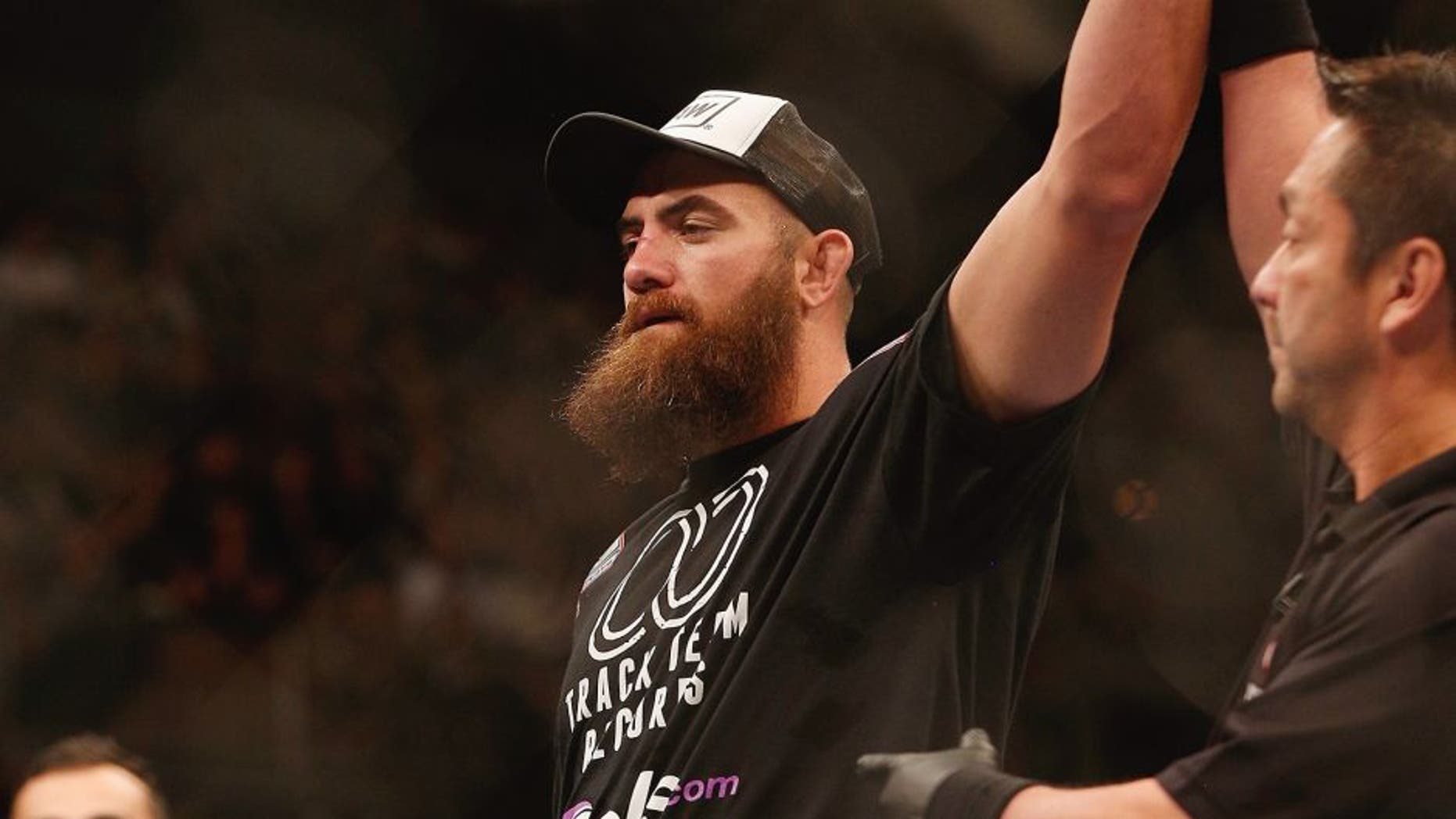 LAS VEGAS, NV - DECEMBER 06: Travis Browne is declared the winner over Brendan Schaub in their heavyweight bout during the UFC 181 event inside the Mandalay Bay Events Center on December 6, 2014 in Las Vegas, Nevada. (Photo by Josh Hedges/Zuffa LLC/Zuffa LLC via Getty Images)