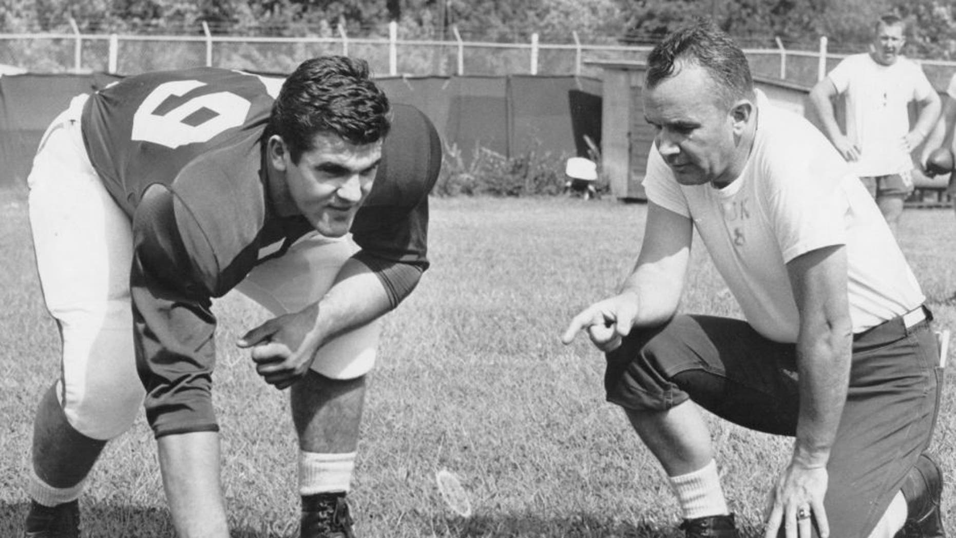 LEXINGTON, KY- CIRCA 1950: Lou Michaels of the University of Kentucky Wildcats lines up at Commonwealth Stadium in Lexington, Kentucky. (Photo by Kentucky/Collegiate Images/Getty Images)