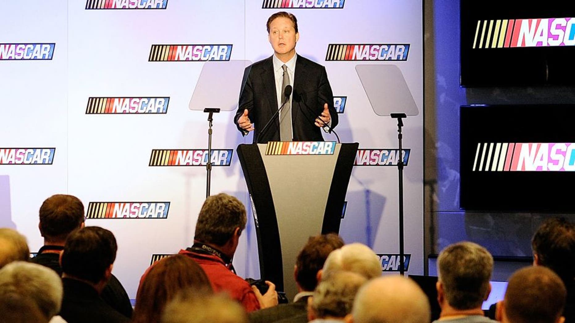 CHARLOTTE, NC - JANUARY 26: Brian France, CEO and Chairman of NASCAR, speaks during the NASCAR Sprint Media Tour at the Charlotte Convention Center on January 26, 2015 in Charlotte, North Carolina. (Photo by Jared C. Tilton/NASCAR via Getty Images)