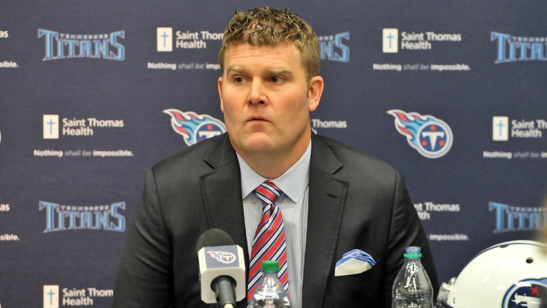 Jan 18, 2016; Nashville, Tennessee, USA; Tennessee Titans new general manager Jon Robinson during a press conference at Saint Thomas Sports Park. Mandatory Credit: Jim Brown-USA TODAY Sports