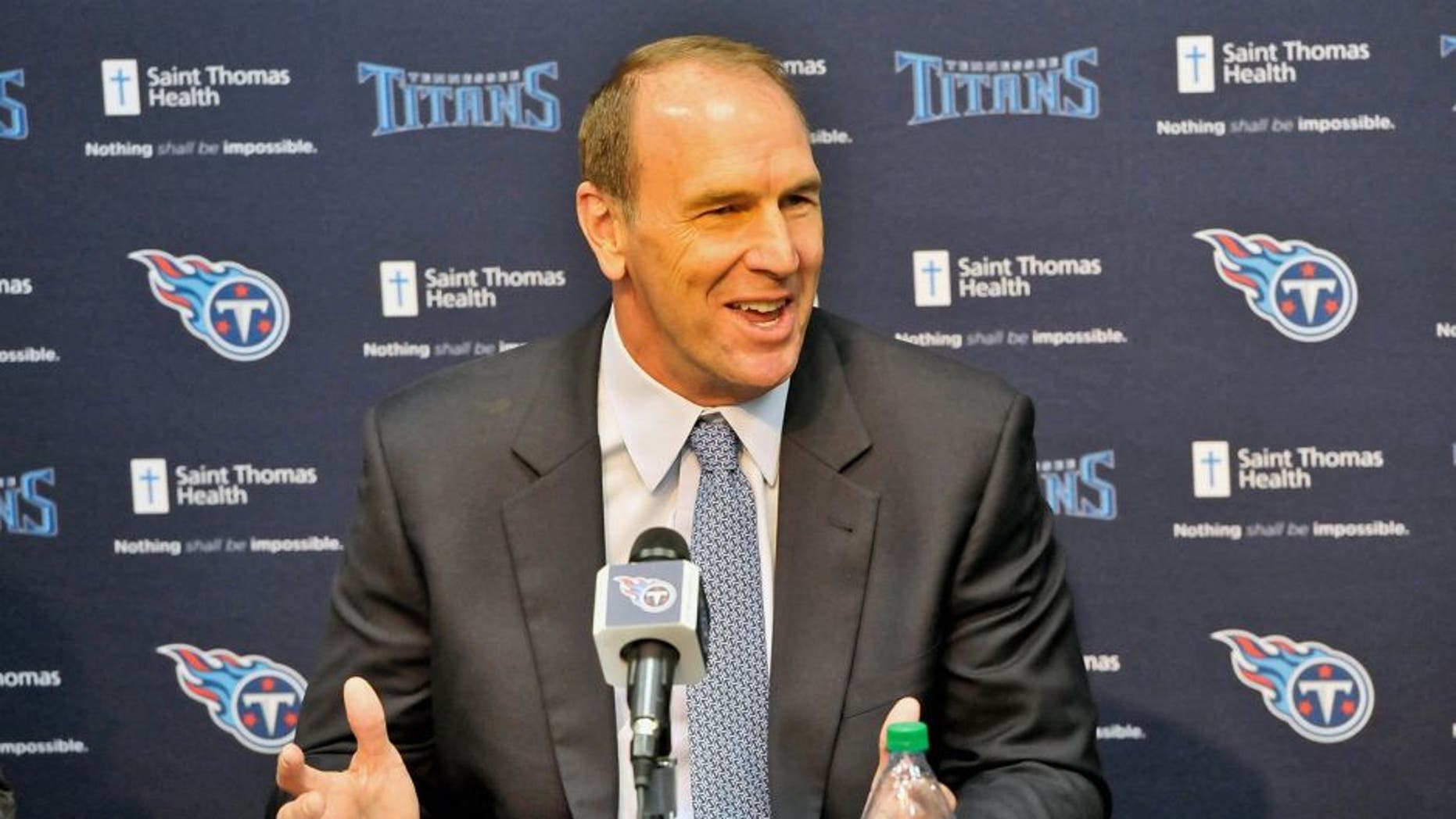Jan 18, 2016; Nashville, Tennessee, USA; Tennessee Titans new head coach Mike Mularkey during a press conference at Saint Thomas Sports Park. Mandatory Credit: Jim Brown-USA TODAY Sports