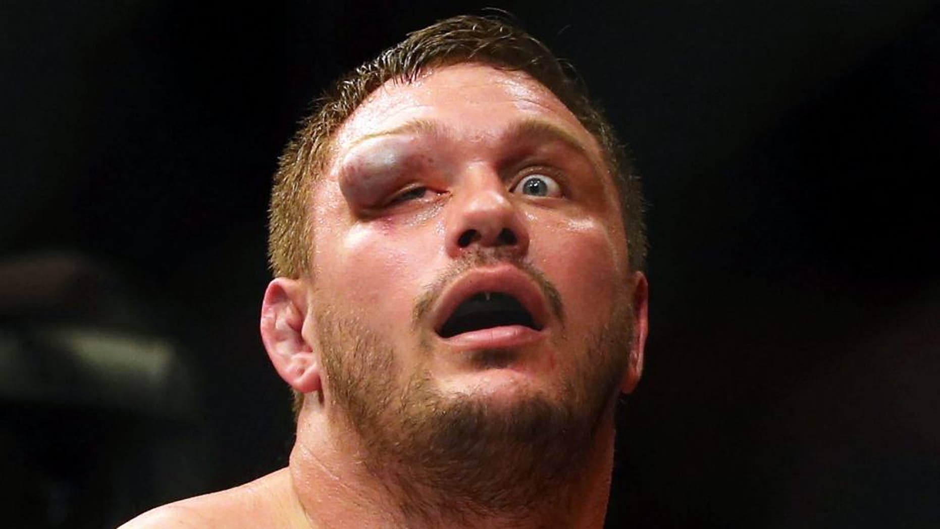 BOSTON, MA - JANUARY 17: Matt Mitrione reacts after his heavyweight bout against Travis Browne (not pictured) during UFC Fight Night 81 at TD Banknorth Garden on January 17, 2016 in Boston, Massachusetts. (Photo by Maddie Meyer/Getty Images)
