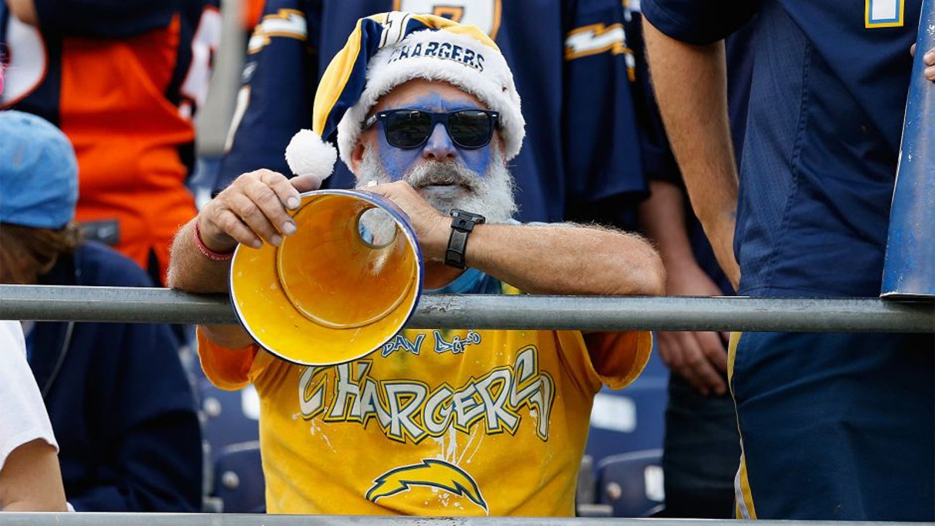 SAN DIEGO, CA - DECEMBER 06: A San Diego Chargers fan sits in the stadium after a game against the Denver Broncos. at Qualcomm Stadium on December 6, 2015 in San Diego, California. The Denver Broncos won 17-3. (Photo by Sean M. Haffey/Getty Images)