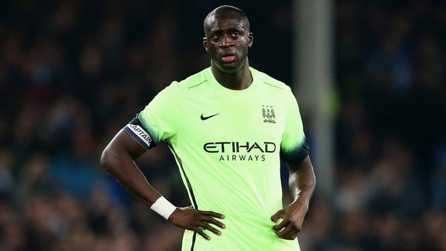LIVERPOOL, ENGLAND - JANUARY 06: Yaya Toure of Manchester City looks dejected after the goal scored by Romelu Lukaku of Everton during the Capital One Cup Semi Final First Leg match between Everton and Manchester City at Goodison Park on January 6, 2016 in Liverpool, England. (Photo by Alex Livesey/Getty Images)