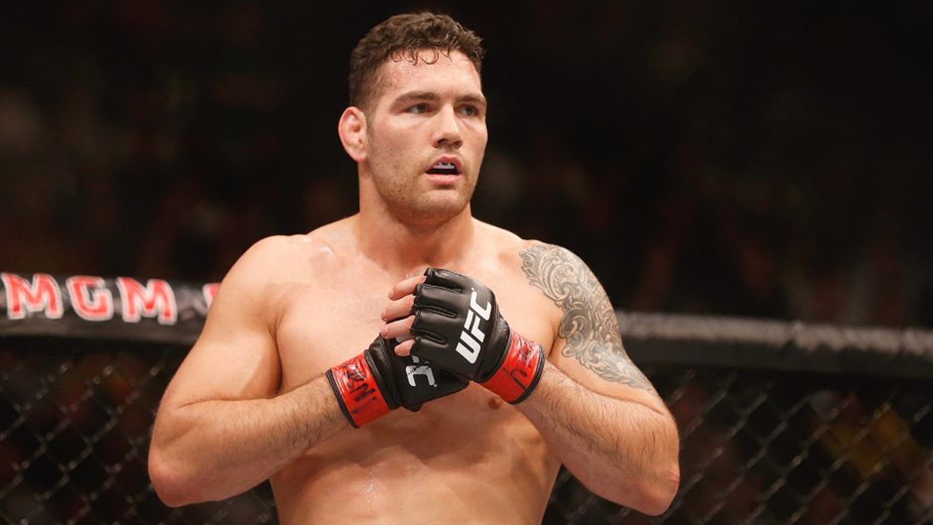 LAS VEGAS, NV - DECEMBER 12: Chris Weidman prepares round two of his UFC middleweight championship bout during the UFC 194 event inside MGM Grand Garden Arena on December 12, 2015 in Las Vegas, Nevada. (Photo by Christian Petersen/Zuffa LLC/Zuffa LLC via Getty Images)