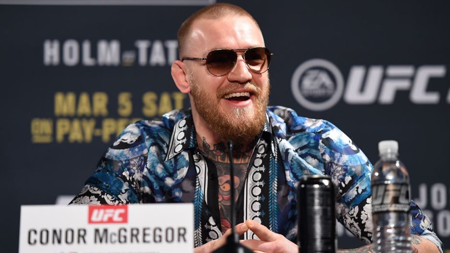 LAS VEGAS, NV - JANUARY 20: Conor McGregor of Ireland answers questions from the media during the UFC 197 on-sale press conference event inside MGM Grand Hotel & Casino on January 20, 2016 in Las Vegas, Nevada. (Photo by Jeff Bottari/Zuffa LLC/Zuffa LLC via Getty Images)