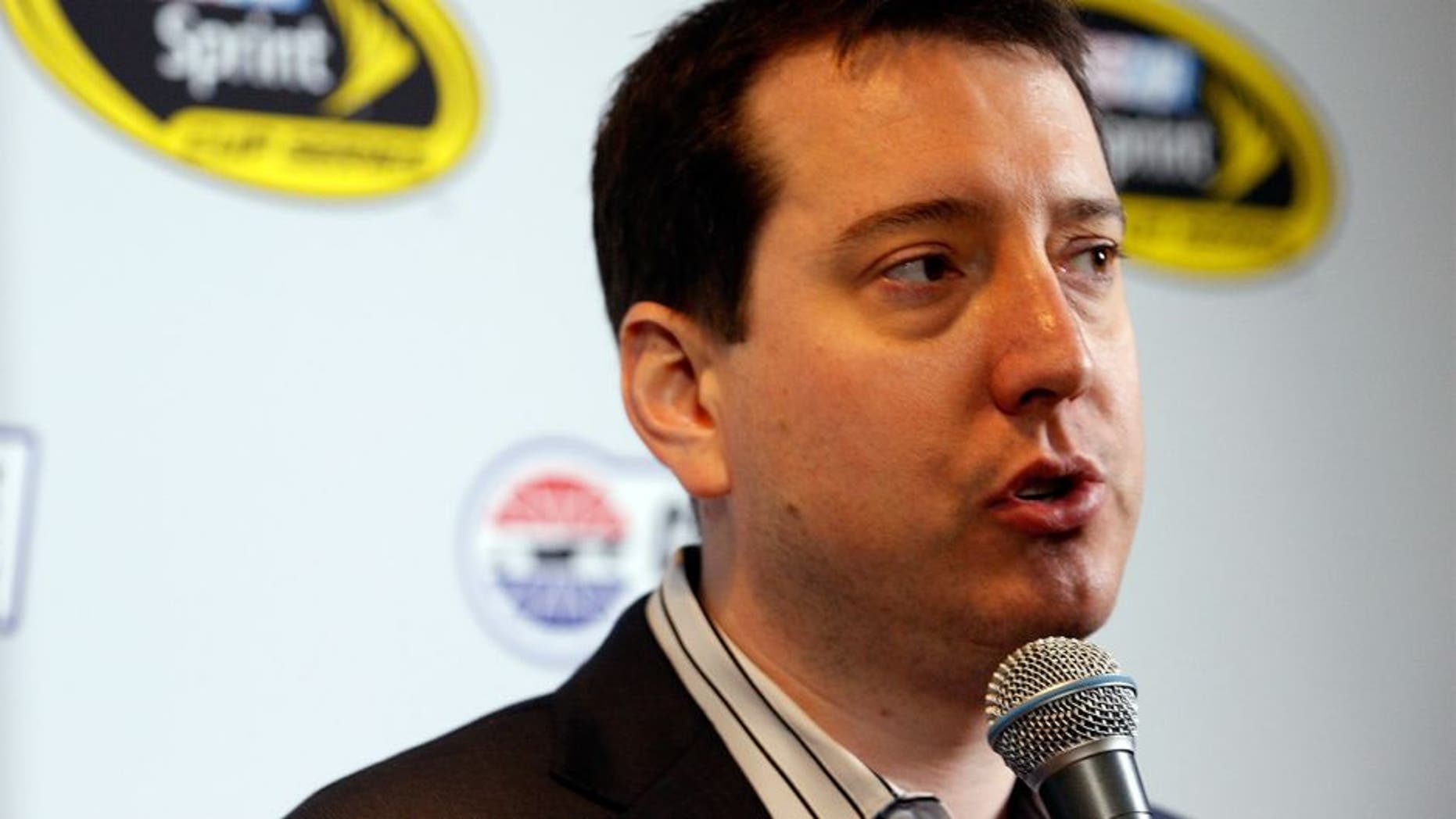 CHARLOTTE, NC - JANUARY 19: Current Sprint Cup Champion Kyle Busch answers questions during the NASCAR 2016 Charlotte Motor Speedway Media Tour on January 19, 2016 in Charlotte, North Carolina. Bob Leverone / NASCAR via Getty Images (Photo by Bob Leverone/NASCAR via Getty Images)