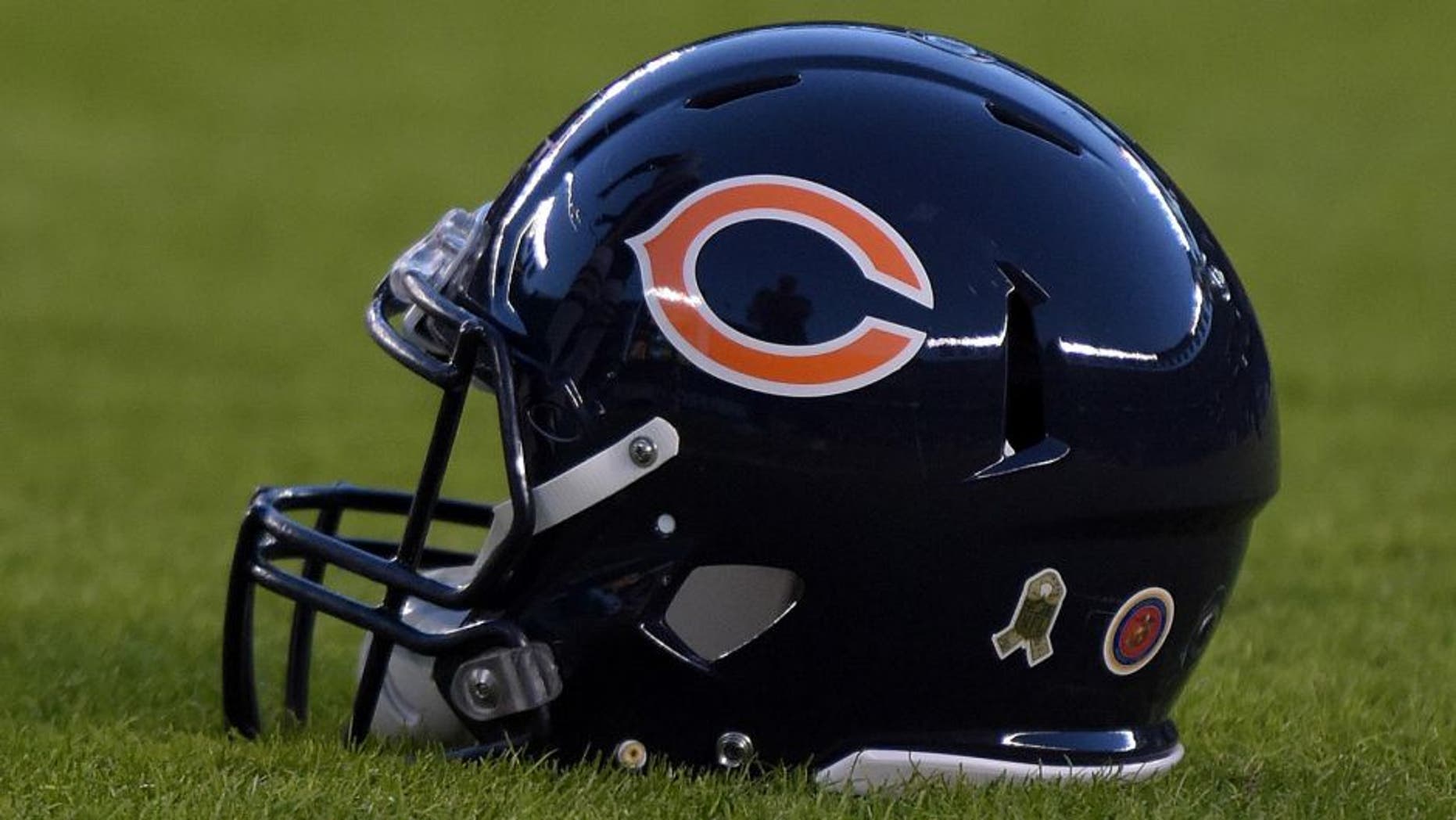 Nov 9, 2015; San Diego, CA, USA; General view of Chicago Bears helmet during NFL football game against the San Diego Chargers at Qualcomm Stadium. Mandatory Credit: Kirby Lee-USA TODAY Sports