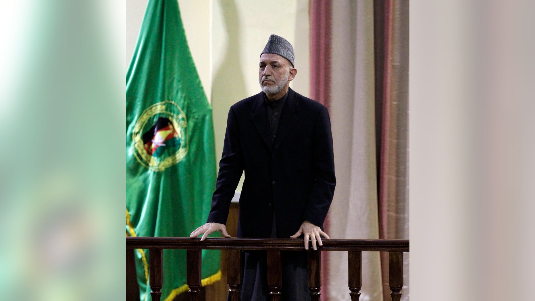 Afghan President Hamid Karzai addesses military officers in Kabul, Afghanistan, Saturday, Feb. 16, 2013. Afghan President Hamid Karzai said Saturday he plans to issue a decree banning Afghan security forces from asking international troops to carry out airstrikes under ``any circumstances.” The announcement came amid anger over a joint Afghan-NATO operation this week that Afghan officials said killed 10 civilians, including women and children, in northeast Kunar province.(AP Photo/Ahmad Jamshid)