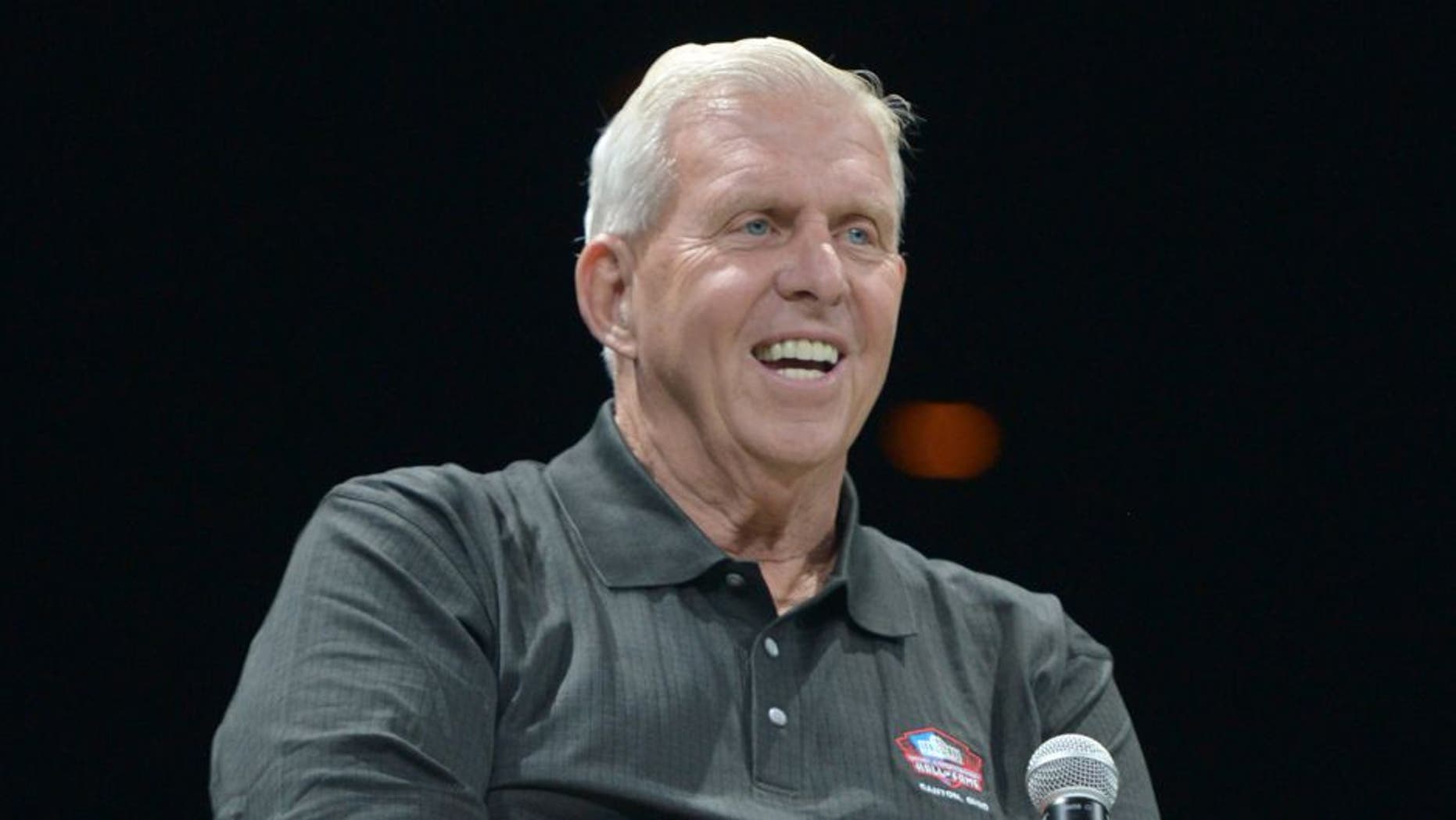 Aug 4, 2013; Canton, OH, USA; Bill Parcells at the 2013 Enshrinees Gameday Roundtable at the Canton Memorial Civic Center. Mandatory Credit: Kirby Lee-USA TODAY Sports