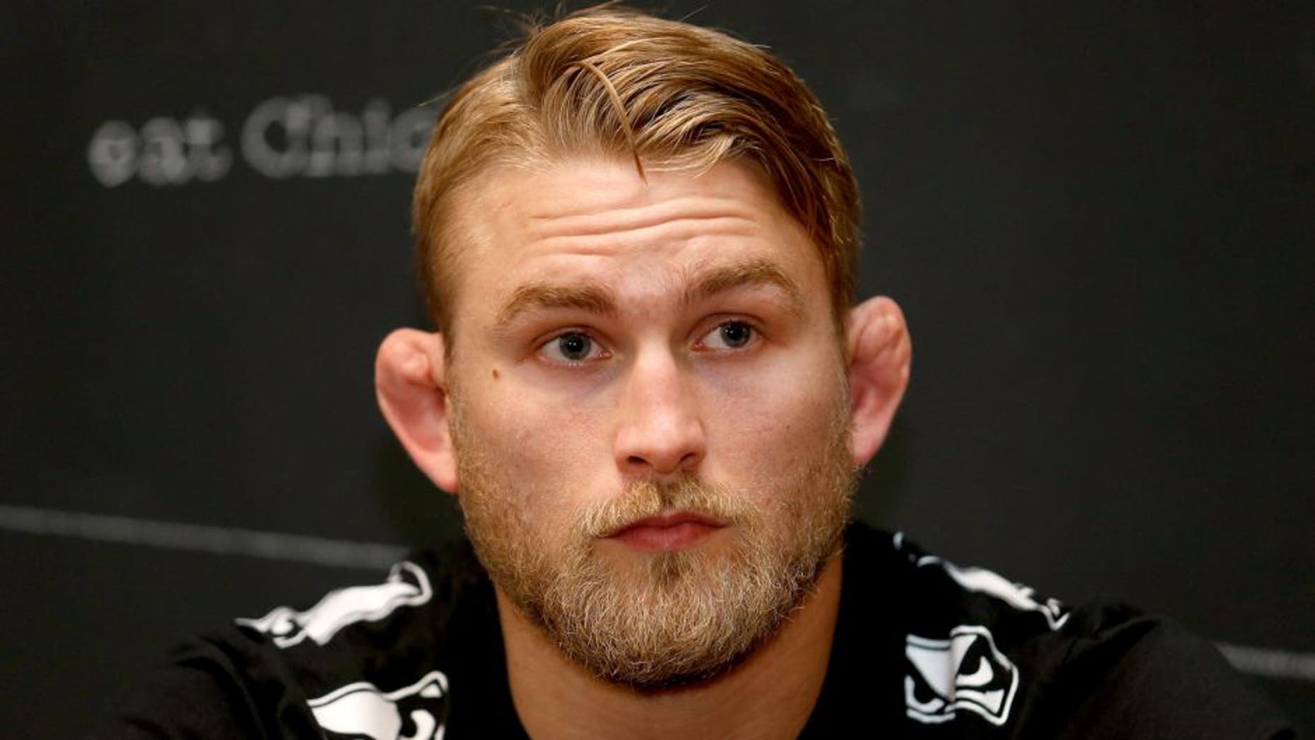 BERLIN, GERMANY - MAY 28: Guest fighter Alexander Gustafsson talks to the media after an open training session for fans and media at Spreecrossfit on May 28, 2014 in Berlin, Germany. (Photo by Boris Streubel/Zuffa LLC/Zuffa LLC via Getty Images)