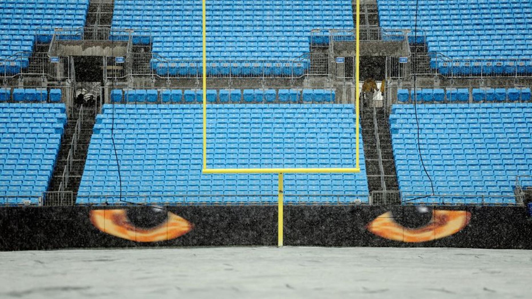 Jan 17, 2016; Charlotte, NC, USA; Snow fall prior the meeting the Seattle Seahawks and the Carolina Panthers in the NFC Divisional round playoff game at Bank of America Stadium. Mandatory Credit: Sam Sharpe-USA TODAY Sports